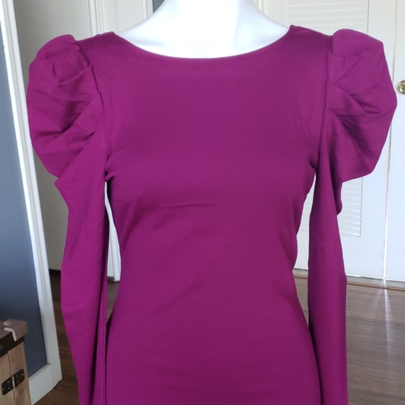 Puff Sleeve Fushia Dress - Picture 5 of 8